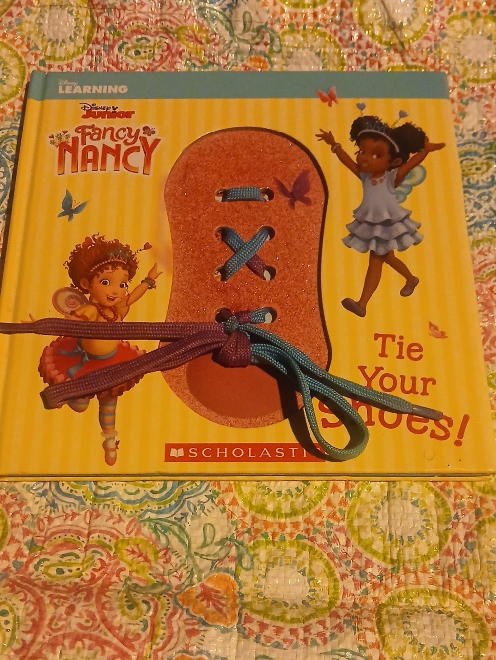 Disney Fancy Nancy Lacing Book - Yellow Cover with Blue & Purple Laces